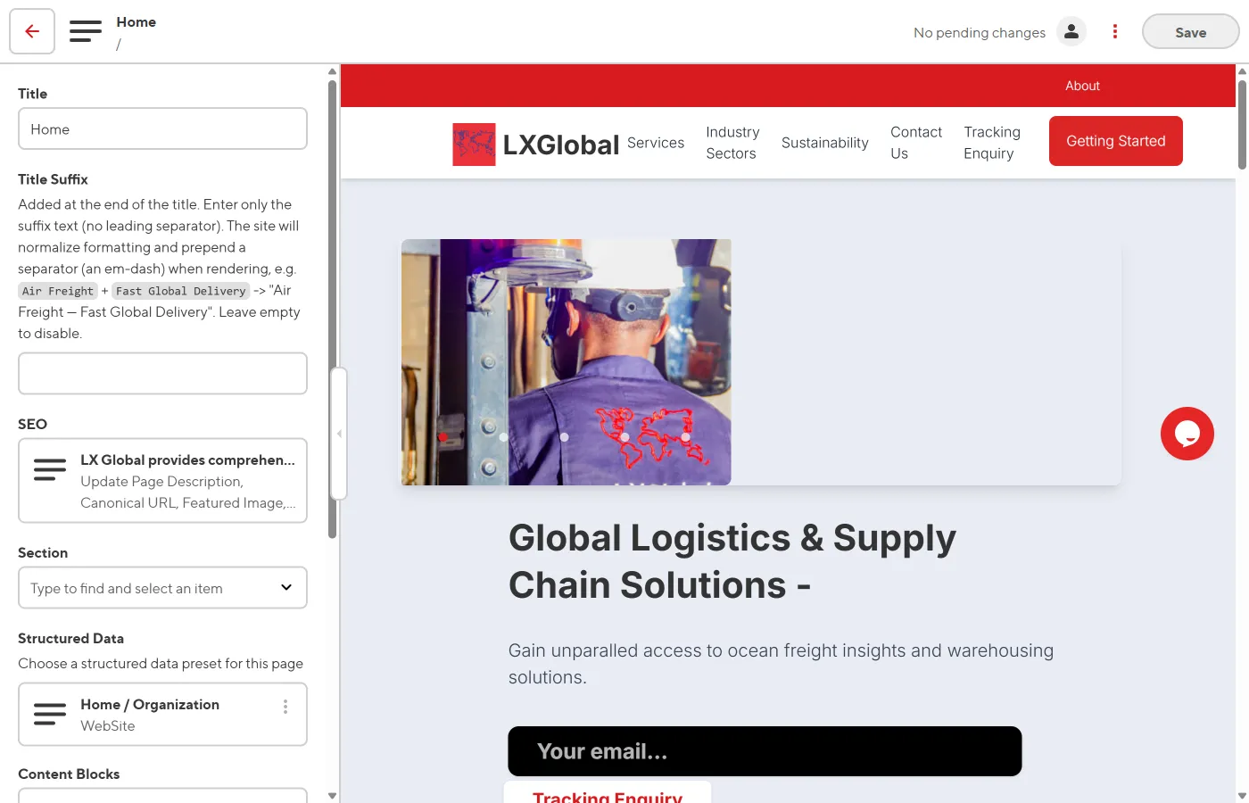 SEO fields in the sidebar panel